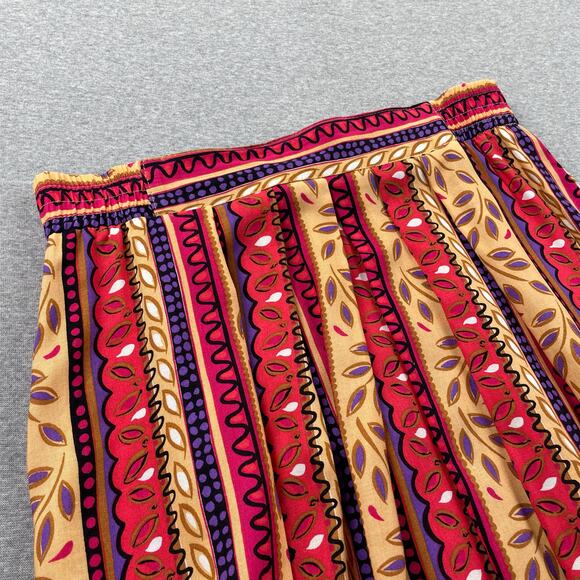80s Vintage Boho Pleated Midi Skirt Size 12 High Waist A-Line Pull On Retro - Picture 12 of 12